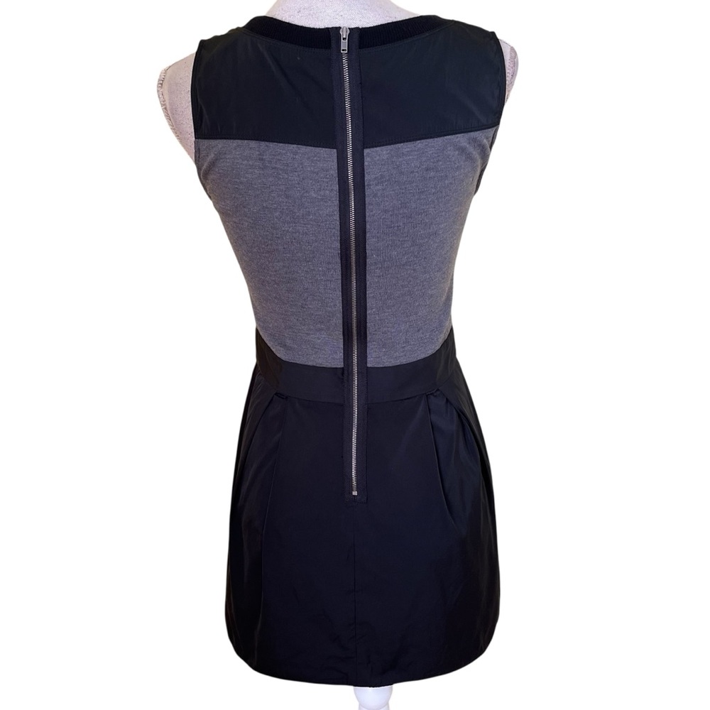 Theory Gray and Black Sleeveless Aline Mixed Fabric Mini Dress 4 - Picture 12 of 16